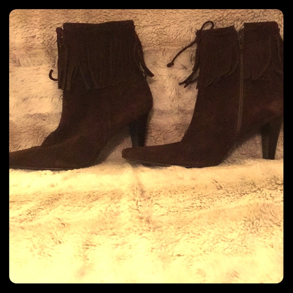 Chocolate brown and Fringe ankle boots.